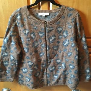 Anne Taylor Loft Leopard ZIP Cardigan